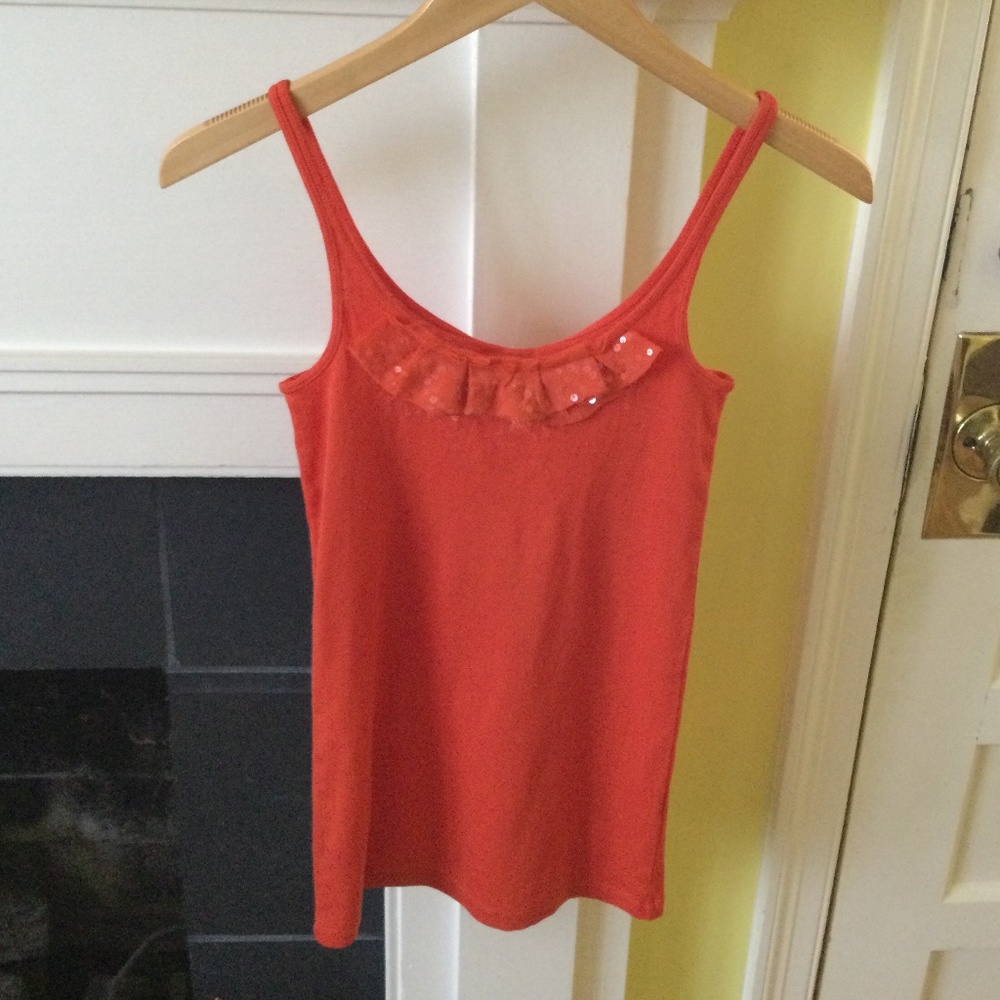 NWT J. Crew Perfect-fit Chiffon Ruffle  Sequin Trim Tank Orange - Sz Small
